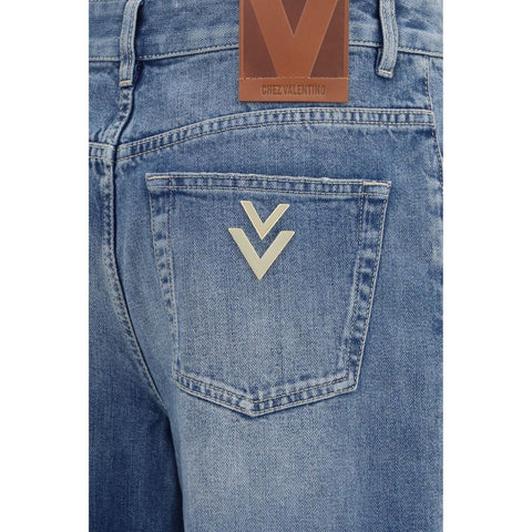 Blue Cotton Straight-Leg Jeans