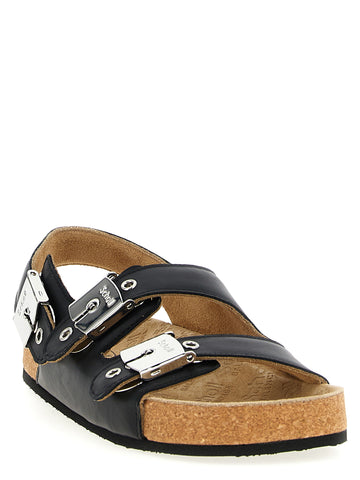 Black Calfskin Flat Sandals