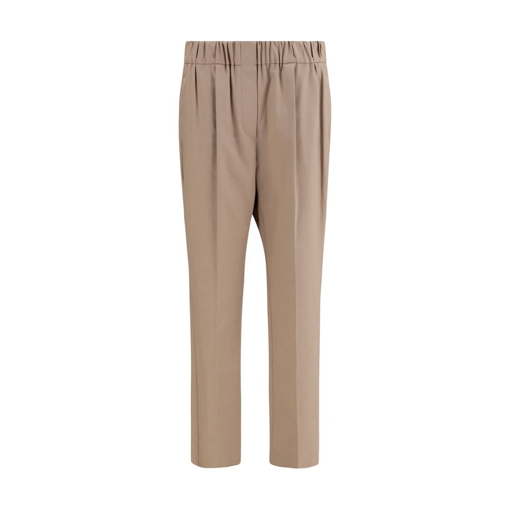 Beige Cotton Casual Pants