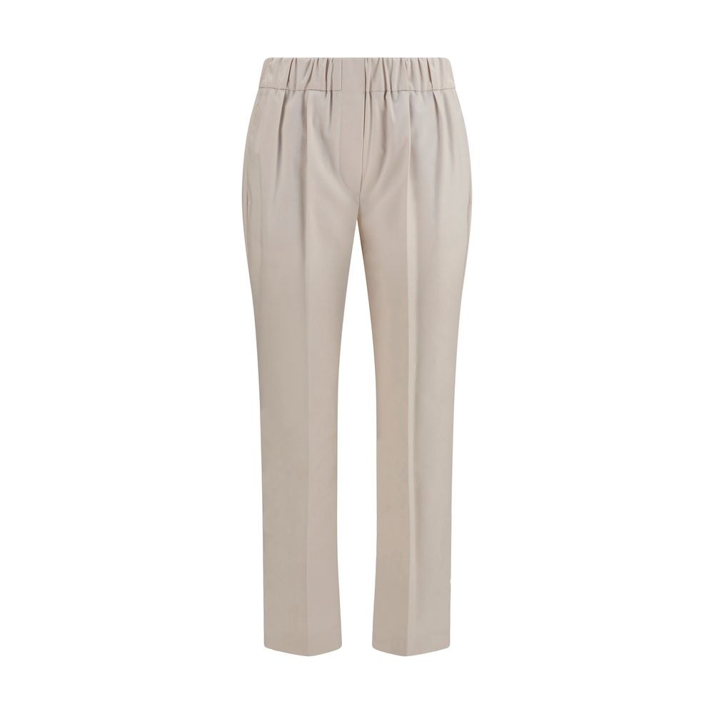 Beige Cotton Casual Pants
