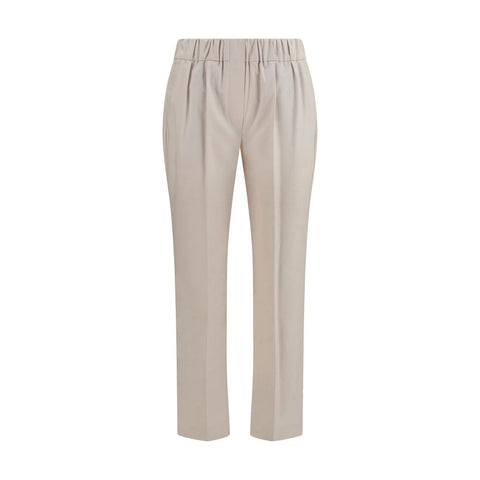 Beige Cotton Casual Pants