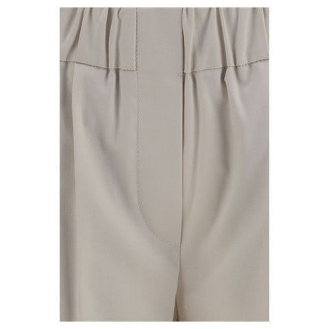 Beige Cotton Casual Pants