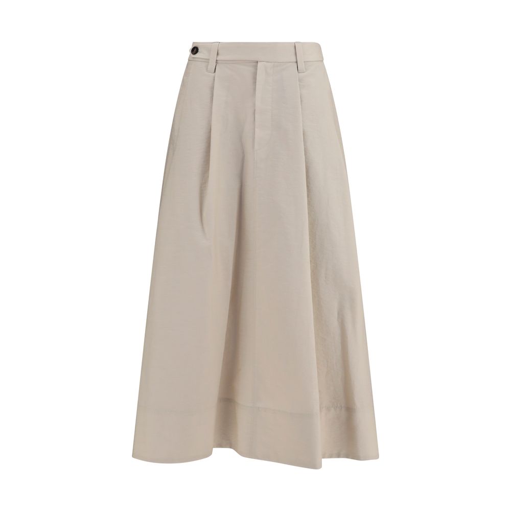 Beige Cotton Midi Skirt