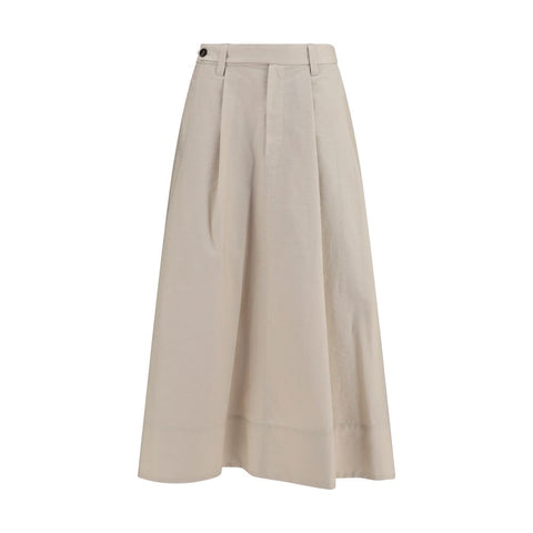 Beige Cotton Midi Skirt
