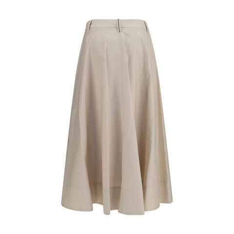 Beige Cotton Midi Skirt