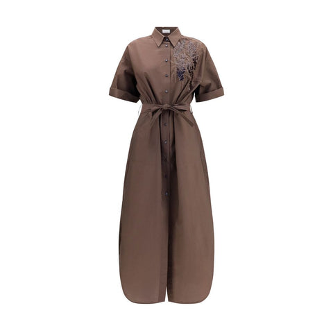 Brown Cotton Casual Dress