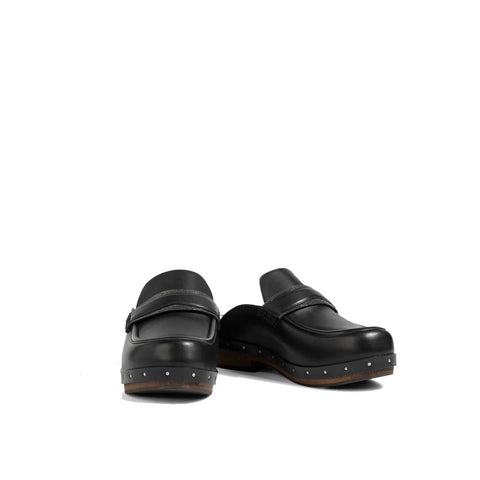 Black Leather Mules