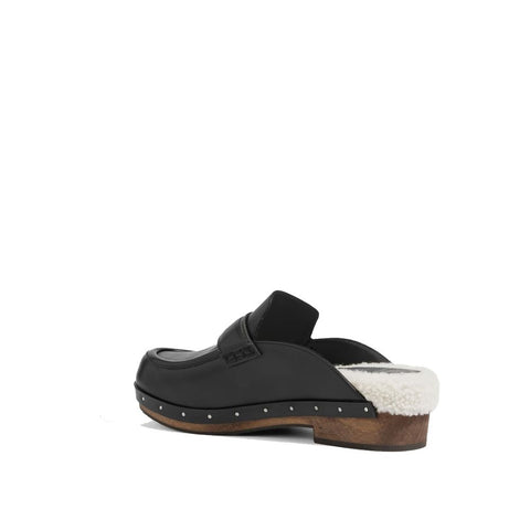 Black Leather Mules