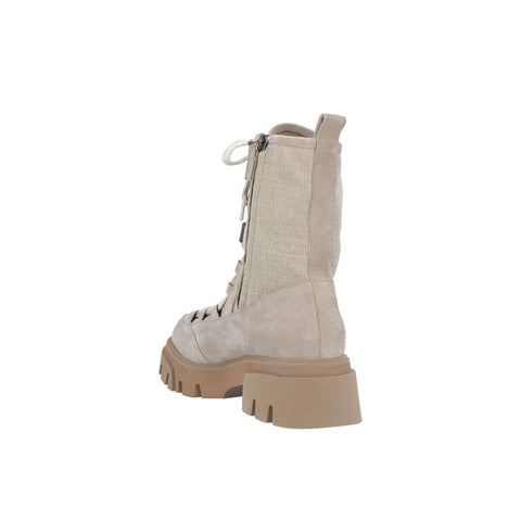 Beige Leather Lace-Up Boots