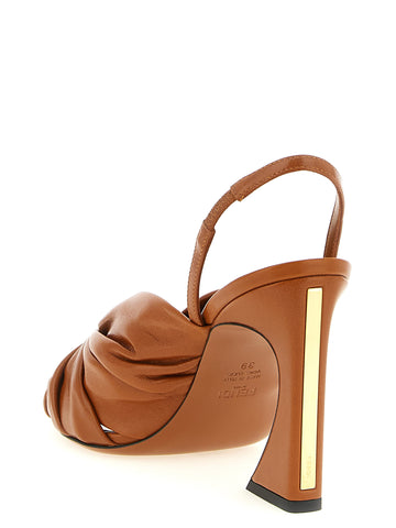 Brown Lamb Leather Stiletto Heel Sandals