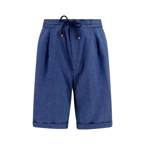 Blue Linen Bermuda Shorts