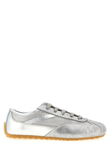 Silver Leather Athletic Sneakers