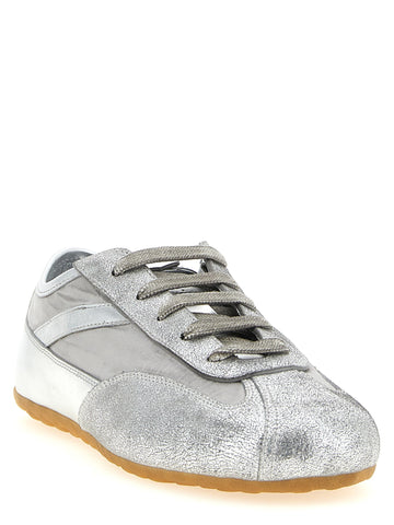 Silver Leather Athletic Sneakers