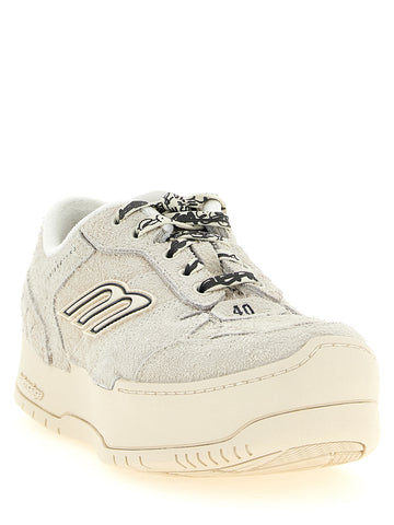 Beige Bovine Leather Platform Sneakers