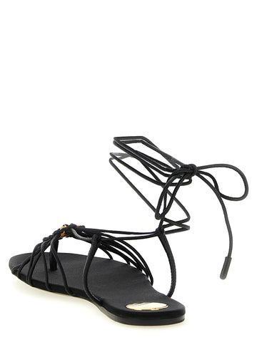 Black Lamb Leather Flat Sandals