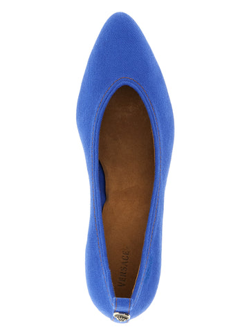 Blue Cotton Mid Heel Pumps