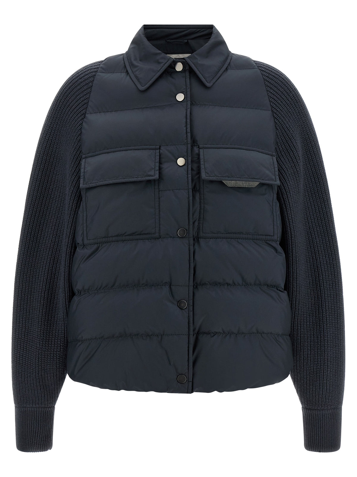 Blue Polyester Full-Length Jacket