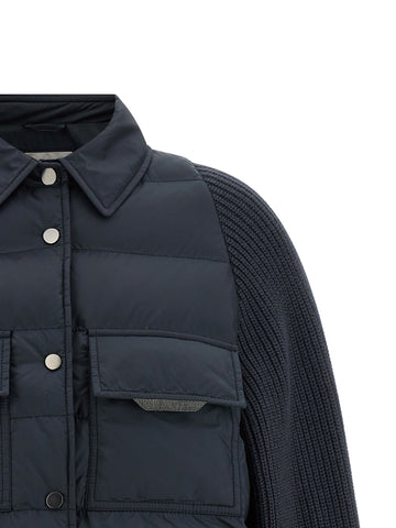 Blue Polyester Full-Length Jacket