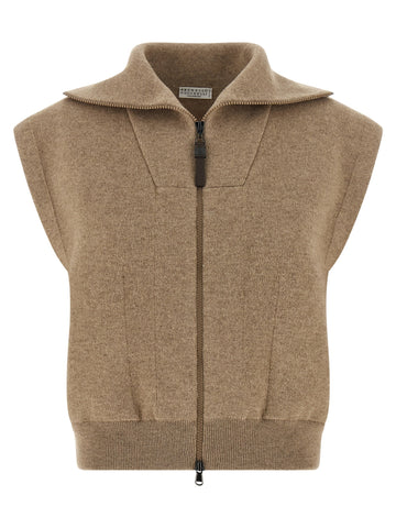 Beige Cashmere Sleeveless Jacket