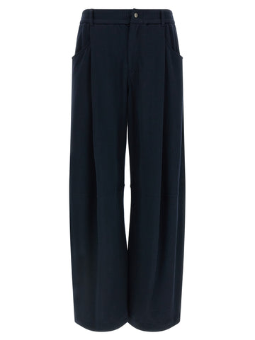Blue Cotton Casual Pants