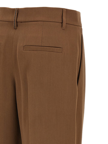 Brown Virgin Wool Casual Pants