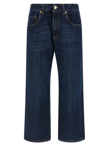 Blue Cotton Cropped Jeans