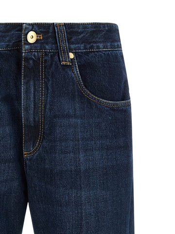 Blue Cotton Cropped Jeans