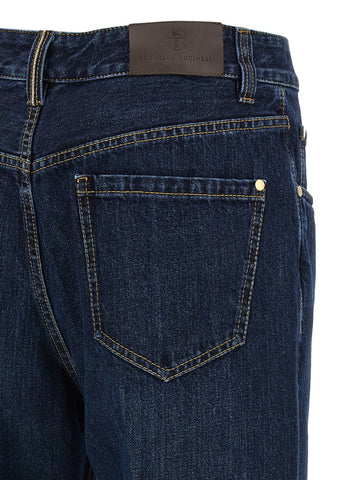 Blue Cotton Cropped Jeans