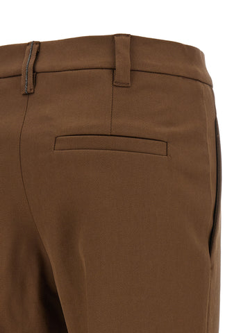 Brown Cotton Cropped Pants