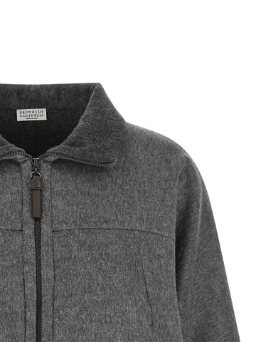 Gray Virgin Wool Full-Length Jacket