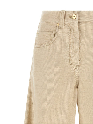 Beige Cotton Casual Pants