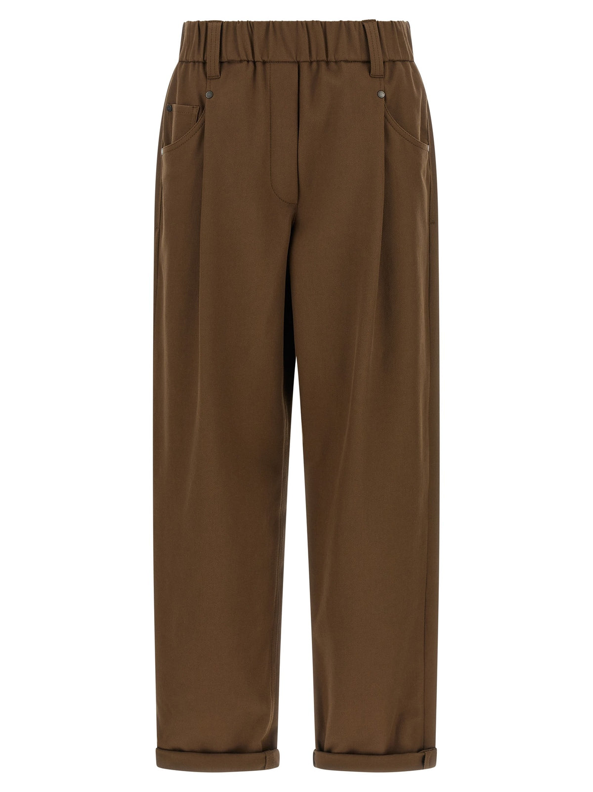 Brown Cotton Casual Pants