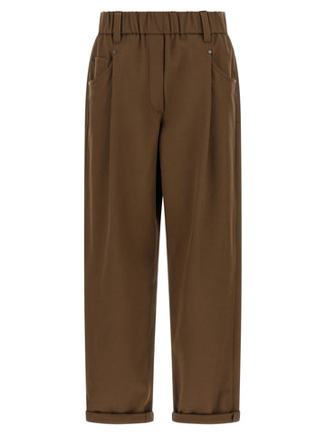 Brown Cotton Casual Pants