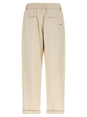 Beige Cotton Casual Pants