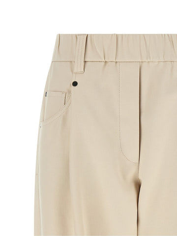 Beige Cotton Casual Pants