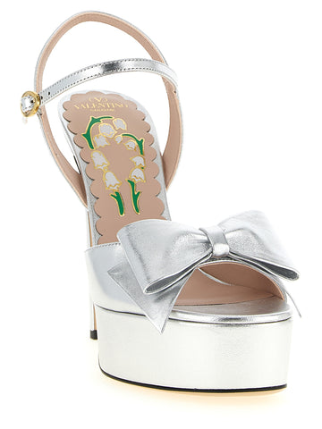 Silver Leather Stiletto Heel Sandals