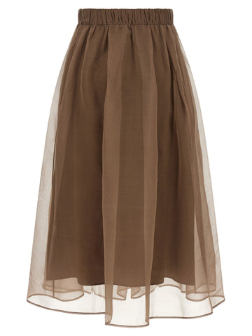 Brown Silk Midi Skirt