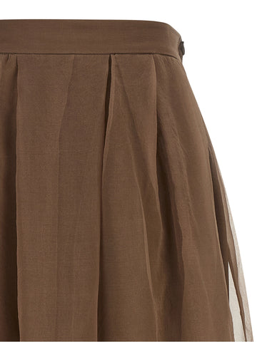 Brown Silk Midi Skirt