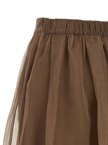 Brown Silk Midi Skirt