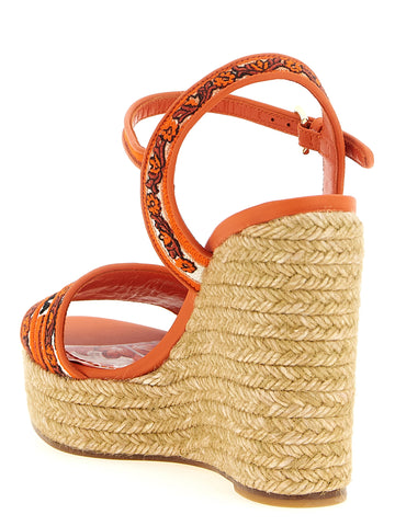 Orange Cotton Wedge Sandals