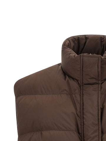 Brown Polyester Sleeveless Jacket