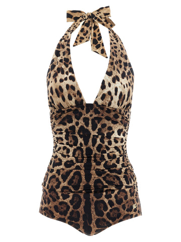 Brown Polyamide One-Piece Swimsuit