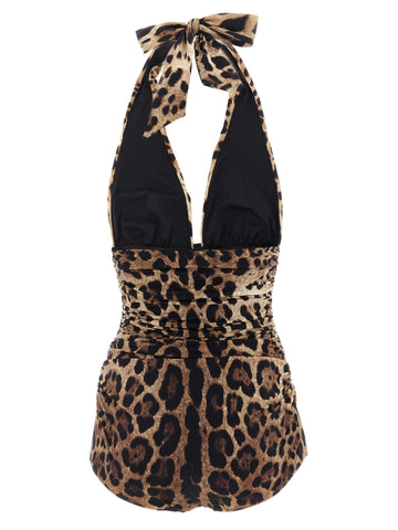 Brown Polyamide One-Piece Swimsuit