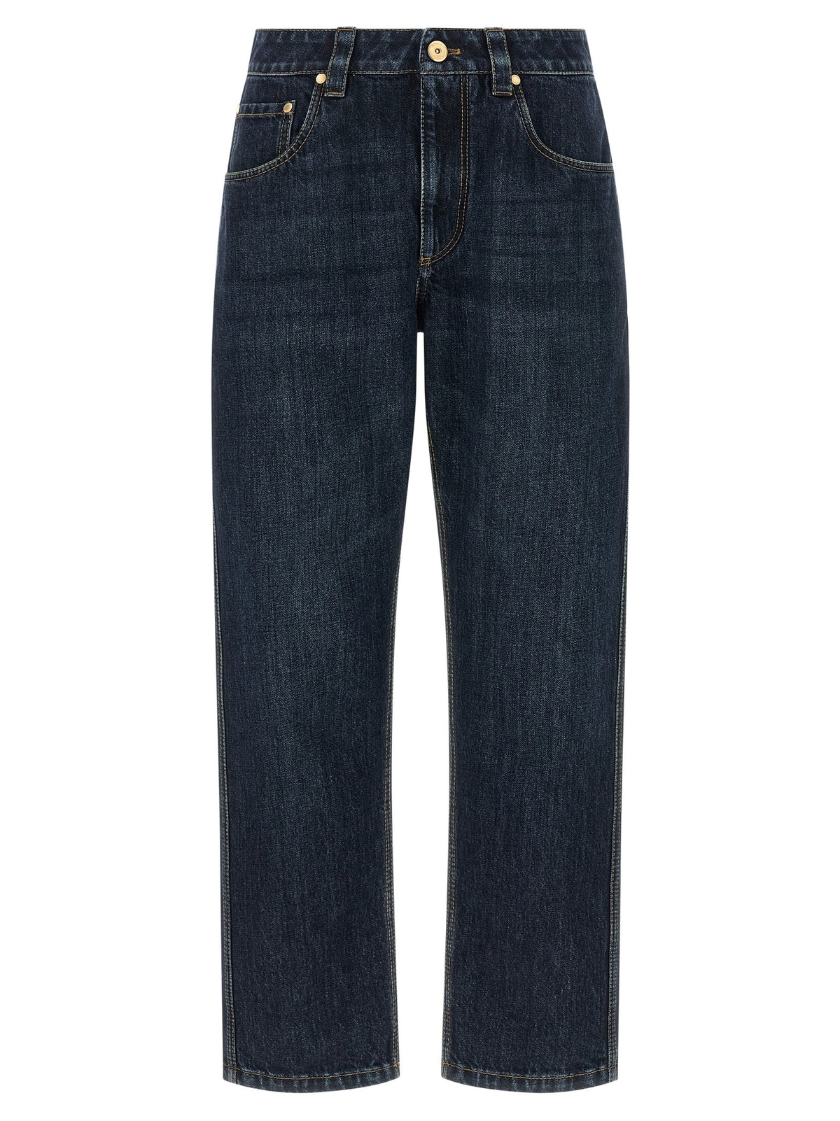 Blue Cotton Straight-Leg Jeans
