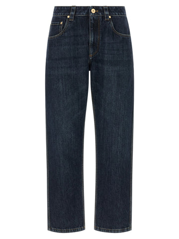 Blue Cotton Straight-Leg Jeans