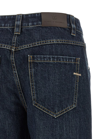Blue Cotton Straight-Leg Jeans