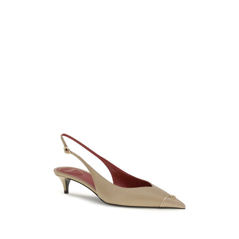 Beige Calf Leather Bos Taurus Mid Heel Pumps