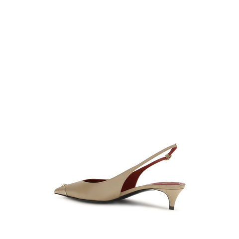 Beige Calf Leather Bos Taurus Mid Heel Pumps