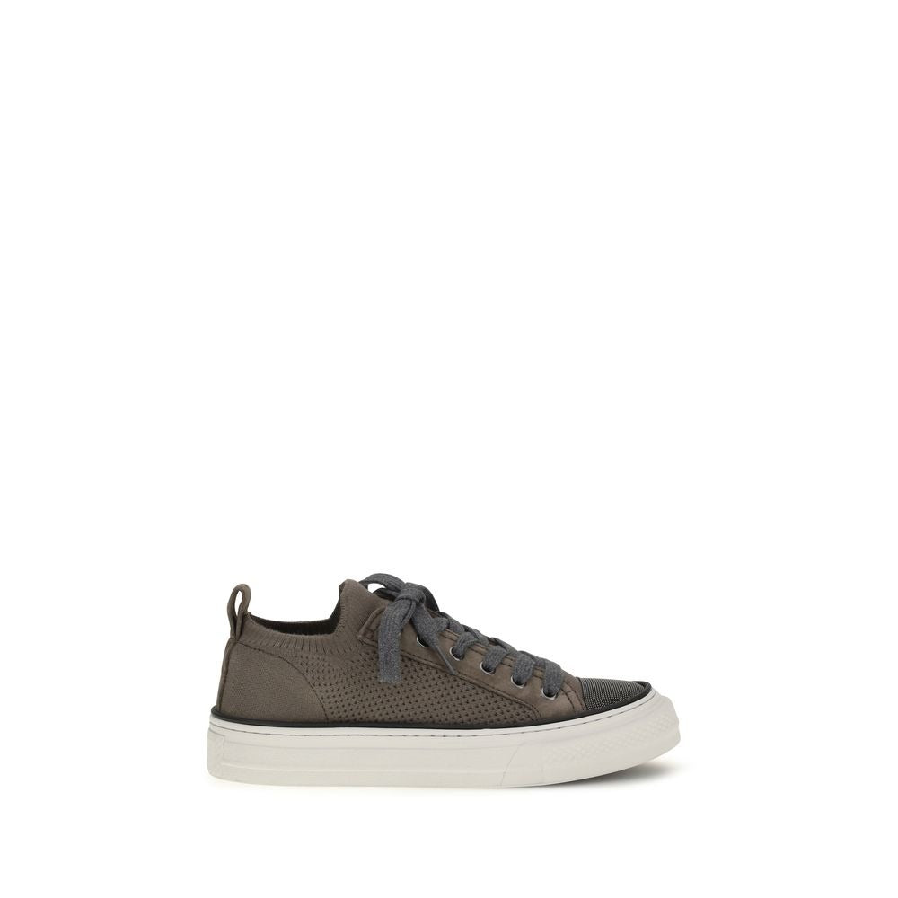 Brown Cotton Low Top Sneakers