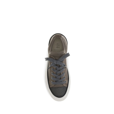 Brown Cotton Low Top Sneakers